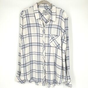 Rails Hunter Plaid Button Up Shirt Sz Large Long Sleeve Shirt White Blue Rayon